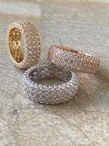 Barzel 18k Gold Plated Wide Wedding Band Cubic Zirconia Eternity Ring for Women (Gold, 9)