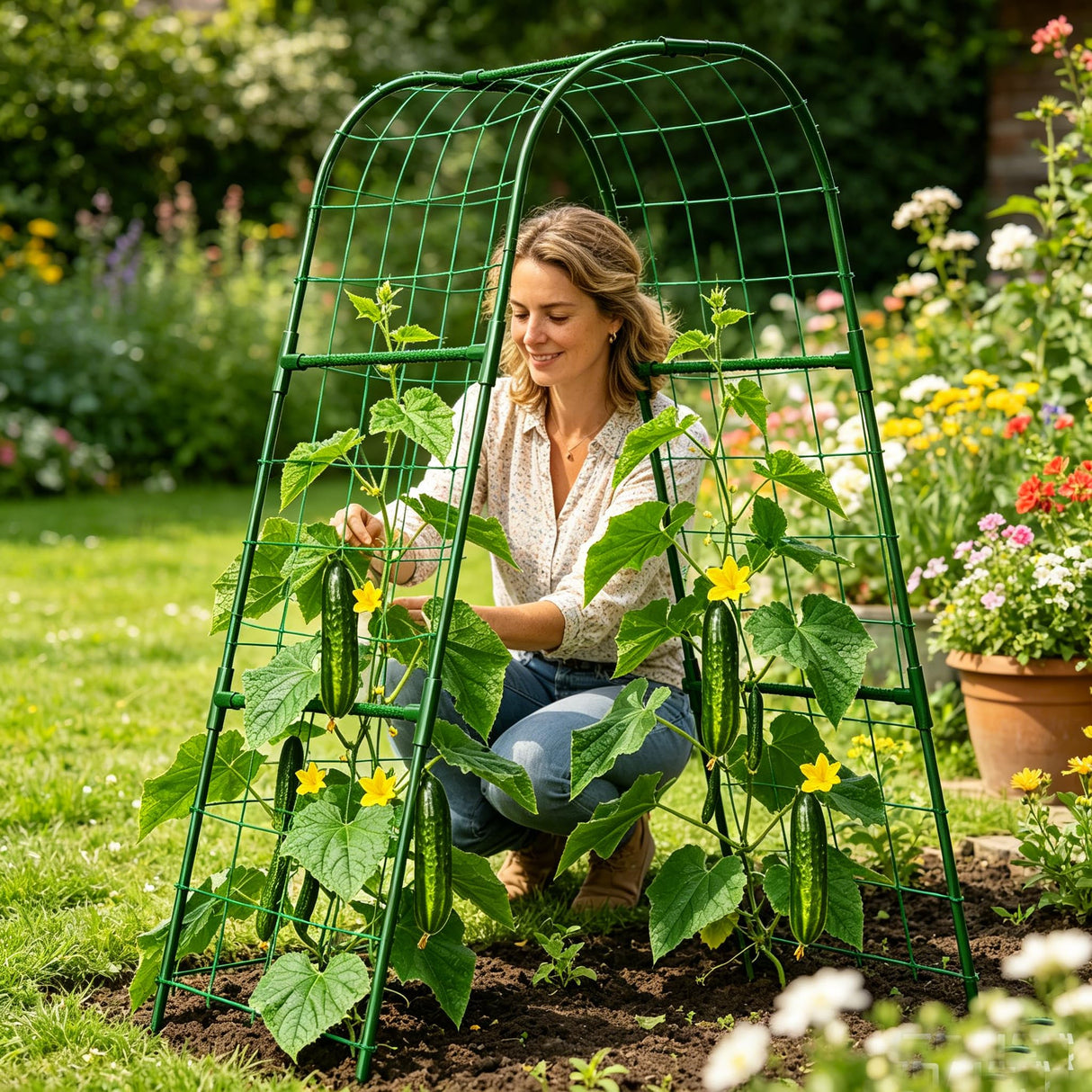 Cucumber Trellis for Raised Bed, U-Shape Garden Trellis for Climbing Plants Outdoor, Metal Arch Plant Support, Vegetables Trellis for Squash Grape Pea Bean Vines Flower (WxH=15.7x47inch)