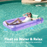 SLOOSH Inflatable Tanning Pool Lounger Float, 70" x 46" Pool Floats Adult with Pillow, 4 in 1 Suntan Tub Raft Floatie,Sunbathing Bed Lounge for Water Blow Up Kids Ball Pit Party Gifts, L-Purple Green
