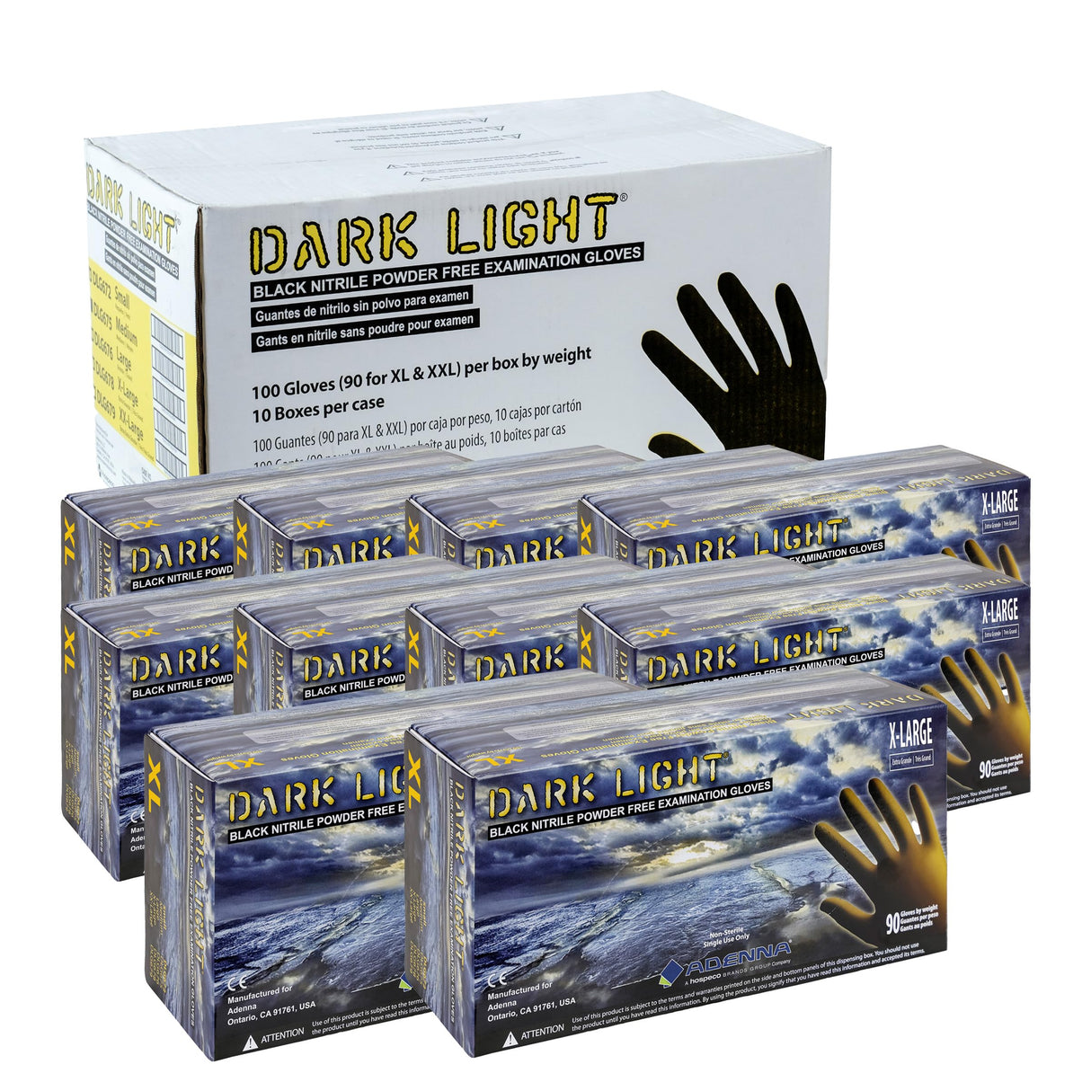 Adenna Dark Light Bulk Disposable Nitrile Gloves – 9 Mil, Heavy Duty Work Rubber Glove with Textured Grip, Non-Latex & Powder Free, Case of 900, Extra Large, Black