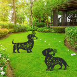 LIRAVENO Dachshund Garden Stakes Decorations - 2 Pcs Metal Dog Lover Statues Set Decor for Yard Black Butterfly Gifts Silhouette Lawn Ornaments Outdoor Cute Art Flowers Patio Signs Animals Sculpture