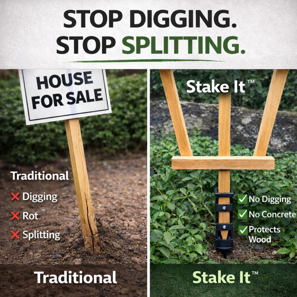 Stake It Garden Stake Anchors | No-Dig Trellis Support | 12-Inch 2-Pack