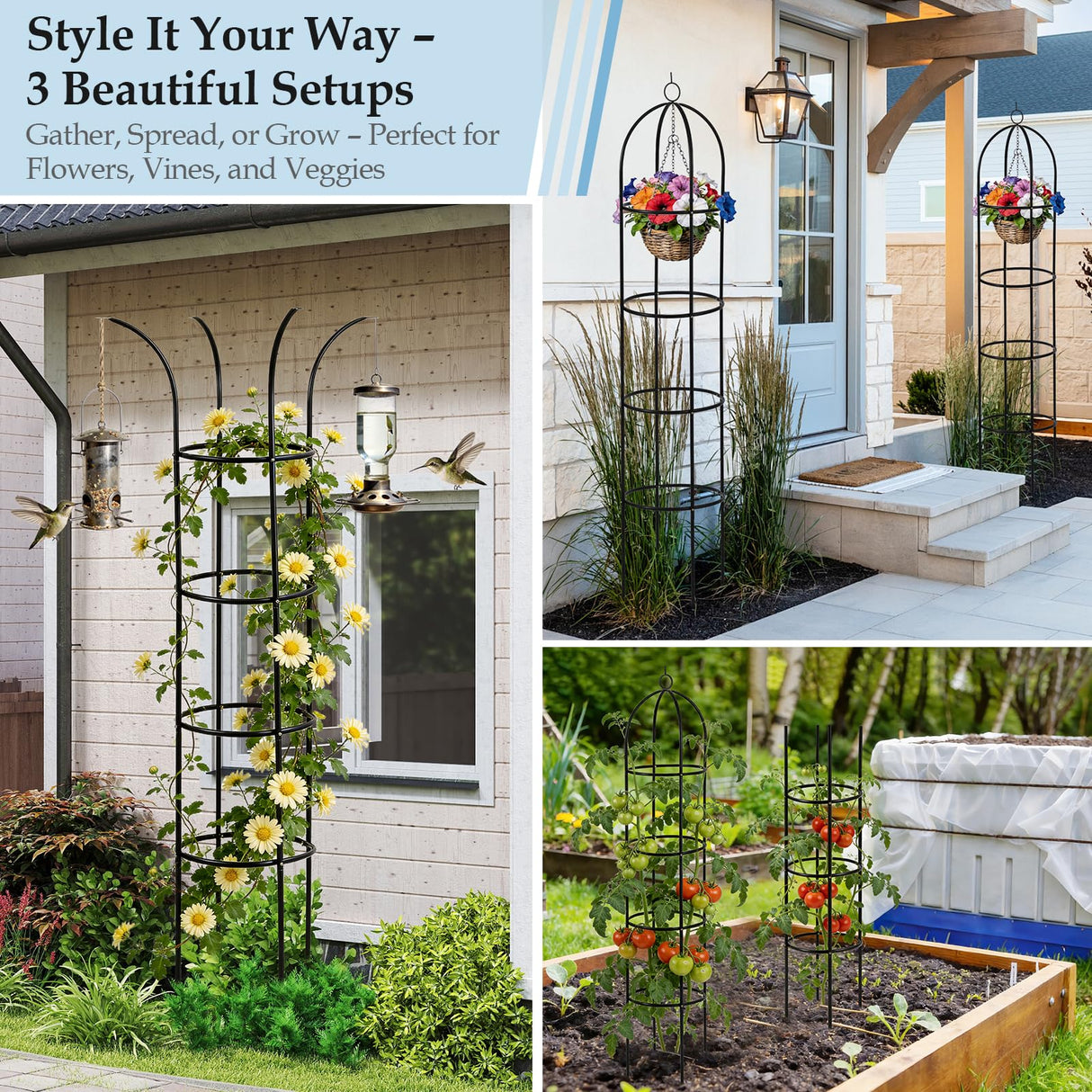 DEVISEFUN 6.6ft 100% Metal Obelisk Trellis for Climbing Plants Outdoor