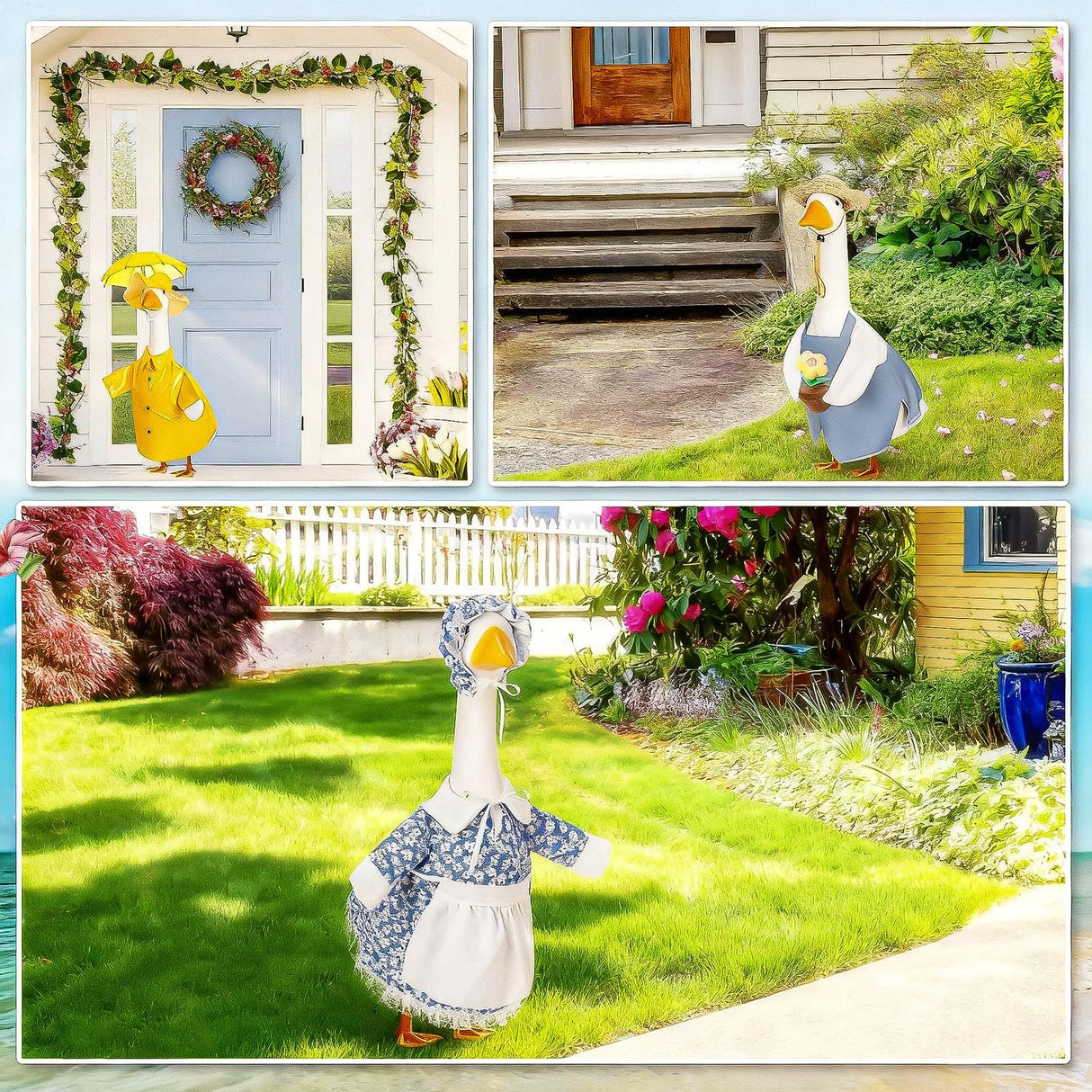 Silicherry 11 Set Holiday Porch Goose Outfits All Seasons Goose Clothes Umbrella Easter Statue Costume for Patio Lawn Outdoor(23",Cool)