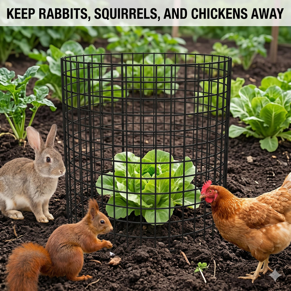 3Pack 17x14 Inch Green Coated Galvanized Wire Plant Protectors, 9Pcs Mesh Cloches with Stakes & Zip Ties, Chicken Wire Cage for Rabbits Squirrels Chickens, Garden Vegetable Seedling Protection