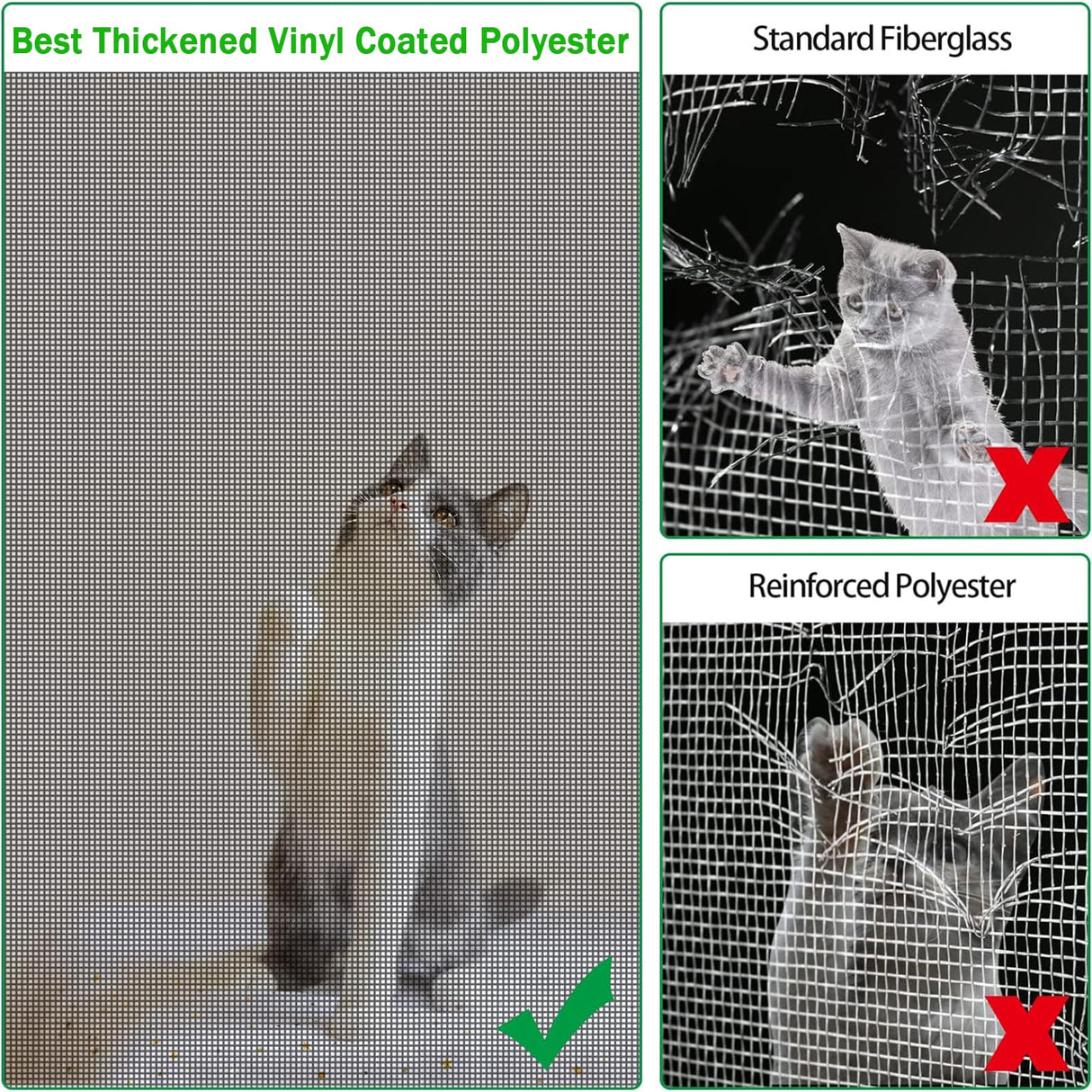 QWR Pet Proof Window Screen and Screen Door Replacement, 48"x 360" Upgraded Durable Thickened Vinyl Coated Wire-Like Mesh for Sliding Screen Door,Patio,Windows(Rolled Package Without Tool Kit)