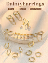 HAIAISO 10 Pairs Small Gold Huggie Hoop Earrings for Women Lightweight Double Piercing Chain Earrings 14K Gold Plated Dainty Ball Stud Earrings Hypoallergenic Gold Earring Set