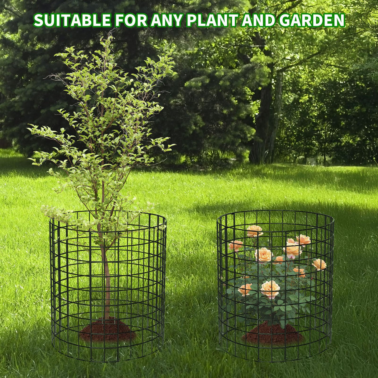 PASARA 10 Pack Plant Protectors from Animals, 13 Inch Round Cloche Plant Cages with Sturdy Chicken Wire Mesh, Garden Cages to Keep Animals Out for Vegetables & Flowers, Includes Support Stakes