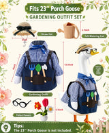 SIQUK Gardener Porch Goose Outfit Porch Goose Clothes Fit 23'' Geese Statue