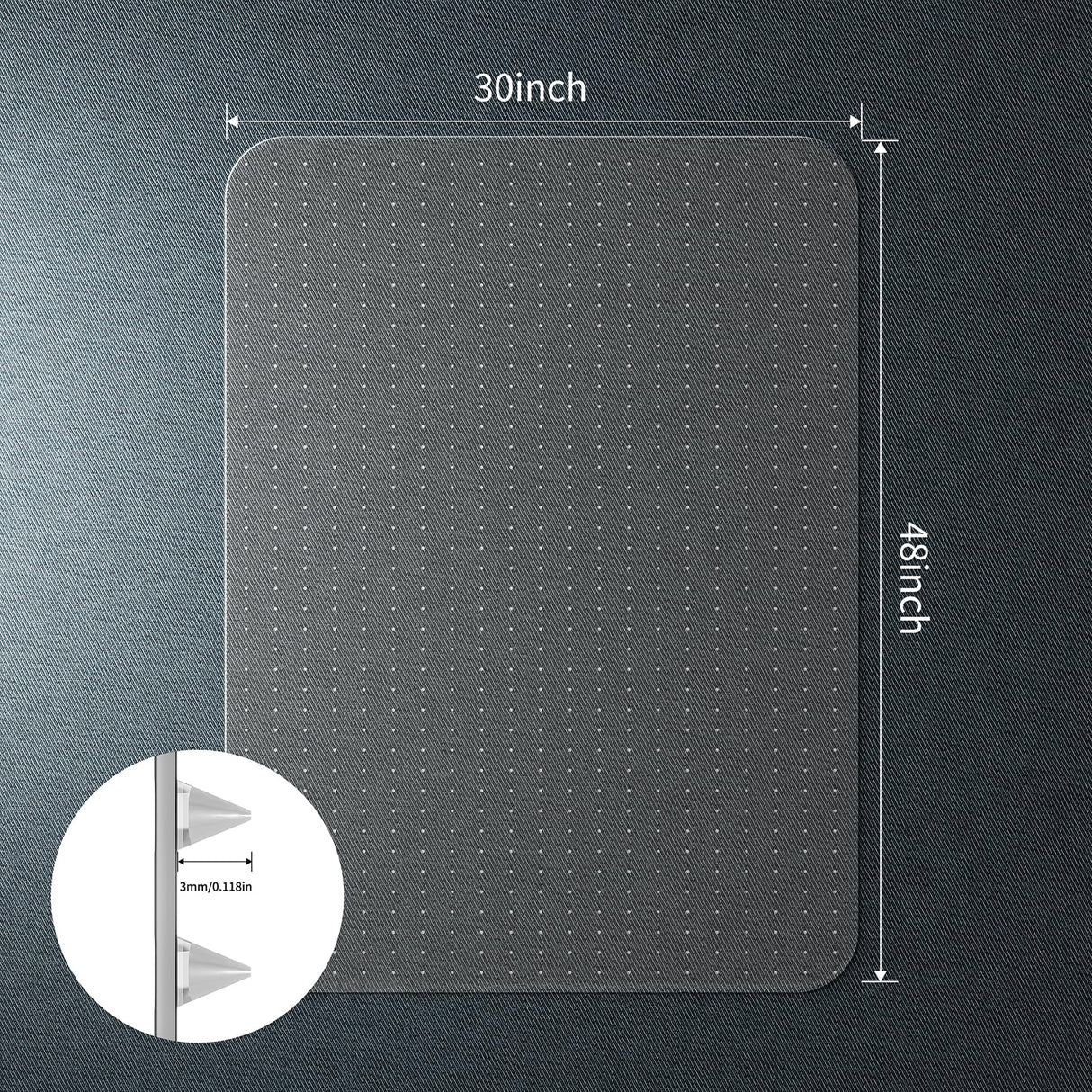 WASJOYE Office Chair Mat for Carpet, 30" x 48" Chair Mat for Carpet with Non-Slip Studded for Home and Office Low Pile Carpet