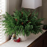 HyeFlora 19 Inch Christmas Norfolk Pine Stems, 12PCS Real Touch Faux Cedar Pine with 5PCS Big Pine Cones Branches, Artificial DIY Greenery Stems Plastic Picks for Vase Indoor Outdoor Home Garden Décor