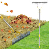 Thatch Rake, 2 in 1 Stainless Steel Garden Rake for Thatch Leaves,55” Heavy Duty 19 Tines Lawn Manual Dethatcher with Adjustable Head,Thatching Rakes for Lawn Yard Grass,Debris Removal, Soil Loosen