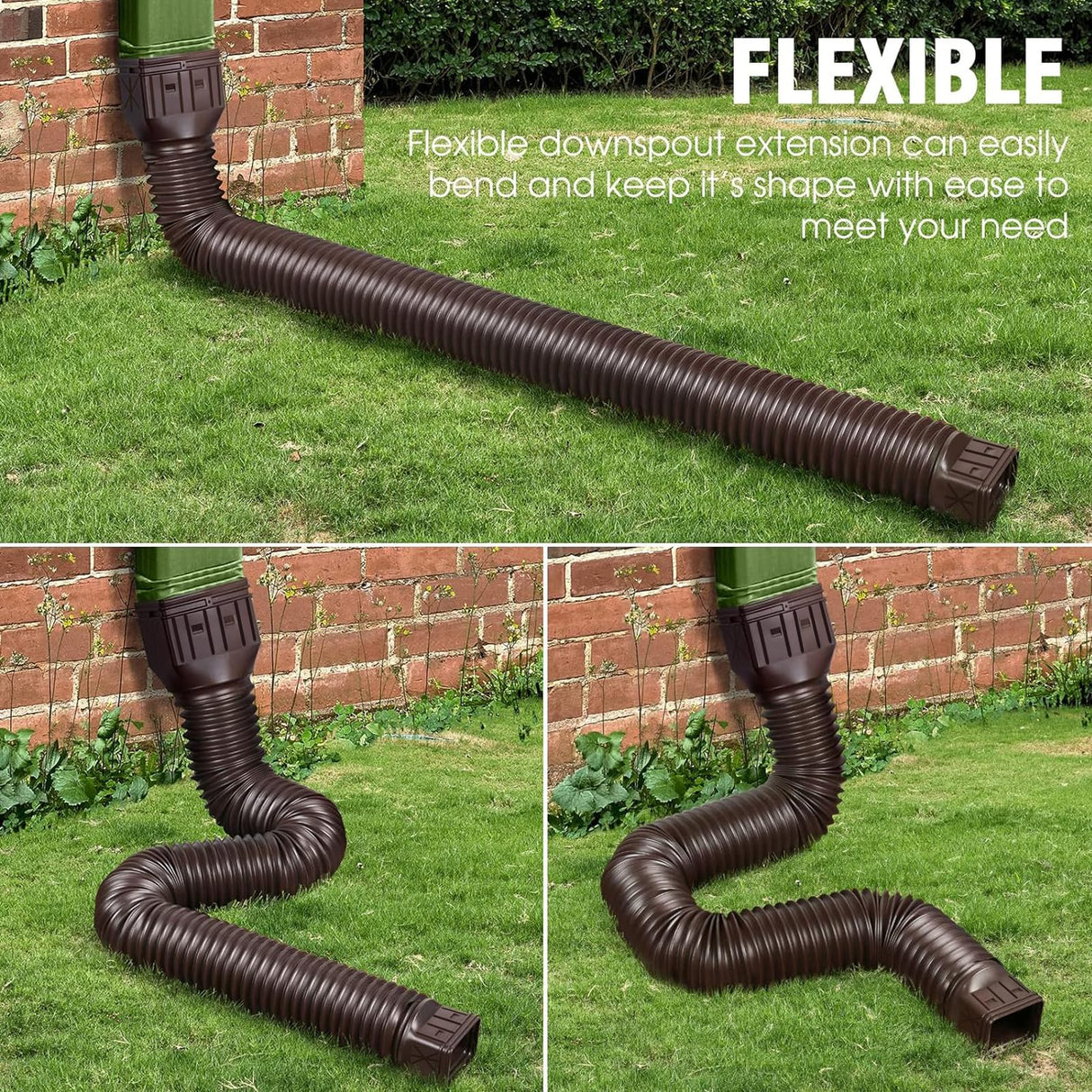 3 pack Flexible Rain Gutter Downspout Extensions,Drain Downspout Extender,Gutter Extension Flexible,Down Spout Drain Extension Pipes,Extendable from 21 to 60 Inches (3pcs white)