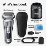 Braun Electric Razor for Men With Precision Beard Trimmer, Rechargeable, Wet & Dry Foil Shaver, Clean & Charge Station & Travel Case, Silver, 3 Piece Set