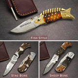 Personalized Folding Knife - Damascus Olive-Brown Pocket Knife, Custom Gift for Husband, Boyfriend, Dad, Son, Groomsmen, Perfect for Birthday, Anniversary, Father’s Day, Christmas Gift