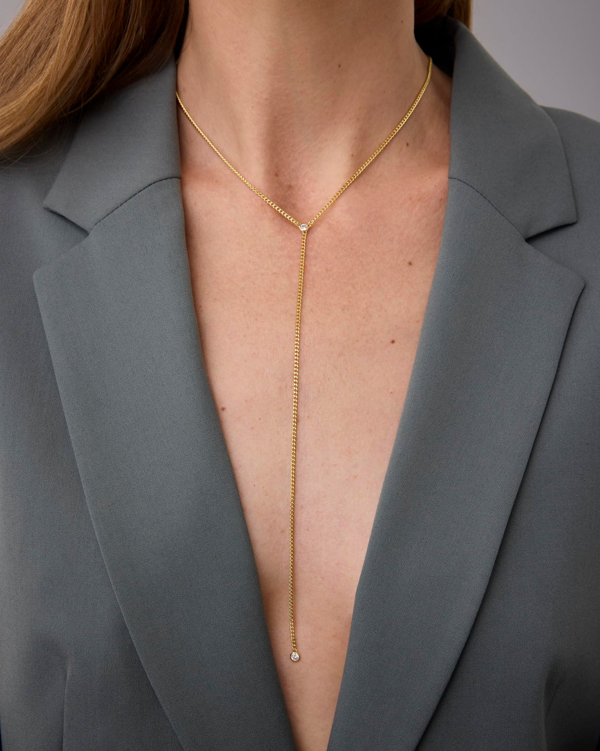 PAVOI CZ Dainty Lariat for Women, 14K Gold Plated, Yellow Gold, Y