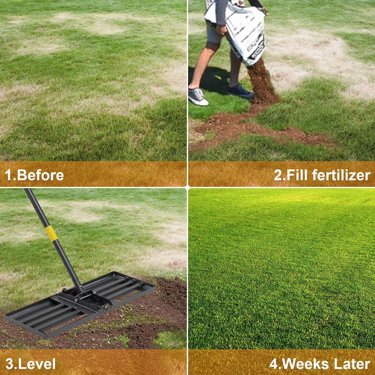Lawn Leveling Rake, 60 inch 27"x10" Levelawn Tool, Heavy Duty Effort Saving Lawn Level Tool, Stainless Steel Handle Lawn Leveler for Yard Garden Golf Course, Ease Level Soil Sand Dirt Surfaces
