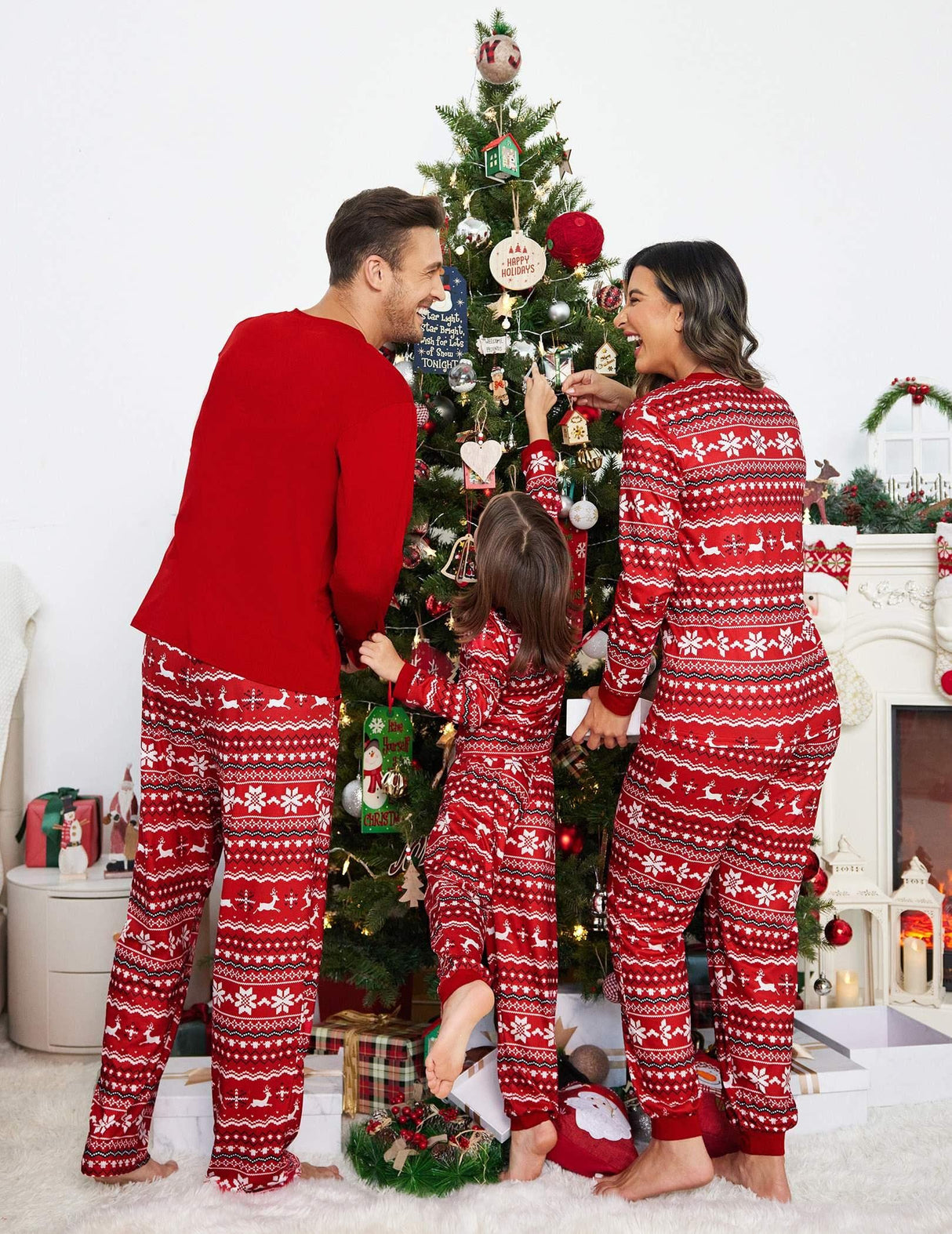 Ekouaer Family Christmas Pajamas Matching Sets Womens Mens Pjs Long Sleeve Sleepwear Holiday Lounge Sets Red S