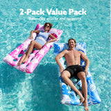 SLOOSH 2-Pack Inflatable Pool Floats Mat - XL Floaties Adults Size with Headrest, Sun Tanning Raft Lake Beach Swimming Party Pool Toys Floating Lounge Above Water Keep Cool (Blue/Pink)