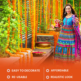 DIYANA IMPEX Marigold Garland for Decoration 5 Pcs of 5 feet Long Strands Artificial Marigold Flowers with Bell, Indian Décor for Pooja/Diwali Decorations/Christmas (Orange + Yellow)