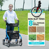 PLANET WALK Super Lightweight Rollator Walker for Seniors, Foldable Rolling Walker with Seat and 8" Rubber Wheels for All Terrain, Unique Design Aluminium Frame Sturdy Walkers for Traveling - Blue