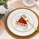 BESTSTAR 100PCS White Plastic Plates for Party, 10.25 Inch Disposable Plates with Gold Rim, Heavy Duty Dinner Plates for Christmas, Thanksgiving, Party, Wedding and Birthday