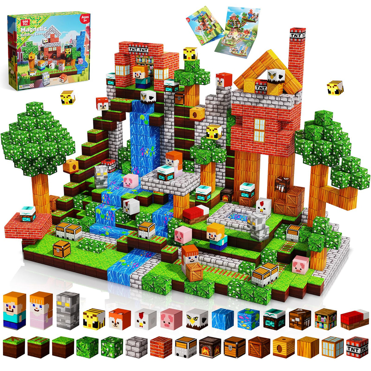 200PCS Magnetic Blocks - Forest Magnetic Building Blocks, Stacking Magnets for Kids, Strong Magnets, Sensory Toy for STEM Learning Toys for Kids 3+ Boys and Girls Christmas Birthday Creative Gifts