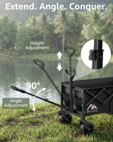 MEUIS Collapsible Wagon Cart with Wheels - 250LBS Heavy Duty Folding Wagon for Groceries Shopping Outdoor Apartment Portable Foldable Utility Grocery Trolley, Black, L