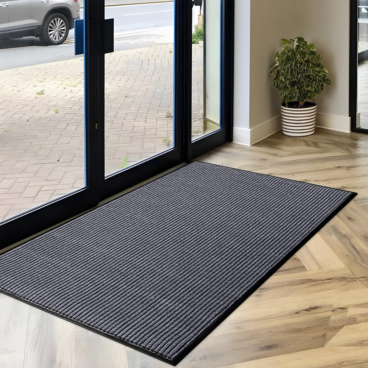 MaxMat® Extra Large Commercial Floor Mat, 3 x 5 Feet Heavy Duty Made in USA Commercial Door Mat, Waterproof, Low-Profile, Easy to Clean, Rubber Backing Entry Mudroom Rug (Charcoal Grey)