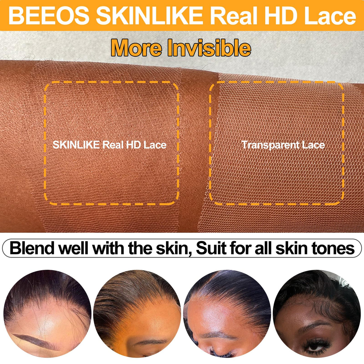 BEEOS 2x6 Skinlike Real HD Lace Closure Only, Pre-Plucked Straight Human Hair Closure Single Knot 0.10mm Invisible Film HD Lace 18 Inch