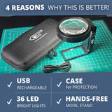 30x Hands-Free Magnifying Glass with USB Rechargeable 36 LED Lights, Storage Case | 40x Loupe Magnifier with Stand for Reading Coins Low Vision
