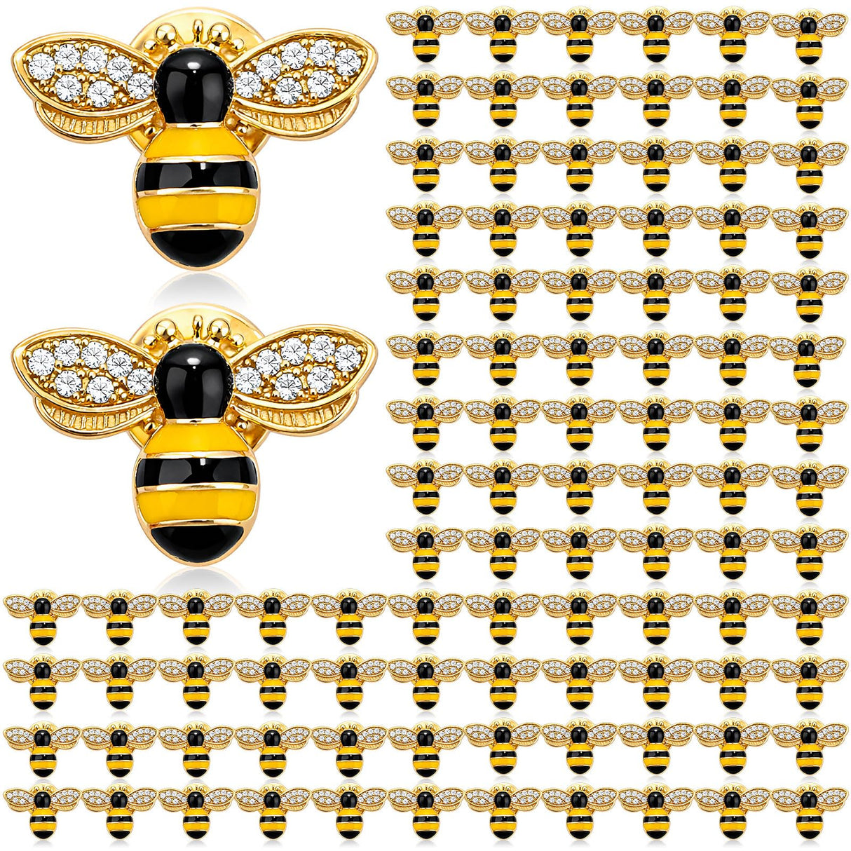 Unittype 25 Pcs Rhinestone Bee Brooches Gold Insect Themed Animal Fashion Brooches with Safety Buttons Cute Animal Lapel Pins for Clothing, Bags, Hats Gifts
