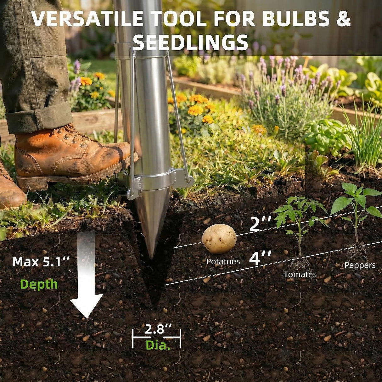 Long Handled Bulb Planter Tools and Vegetable Seedling Tool Manual Plant Transplanter Bulb Planter