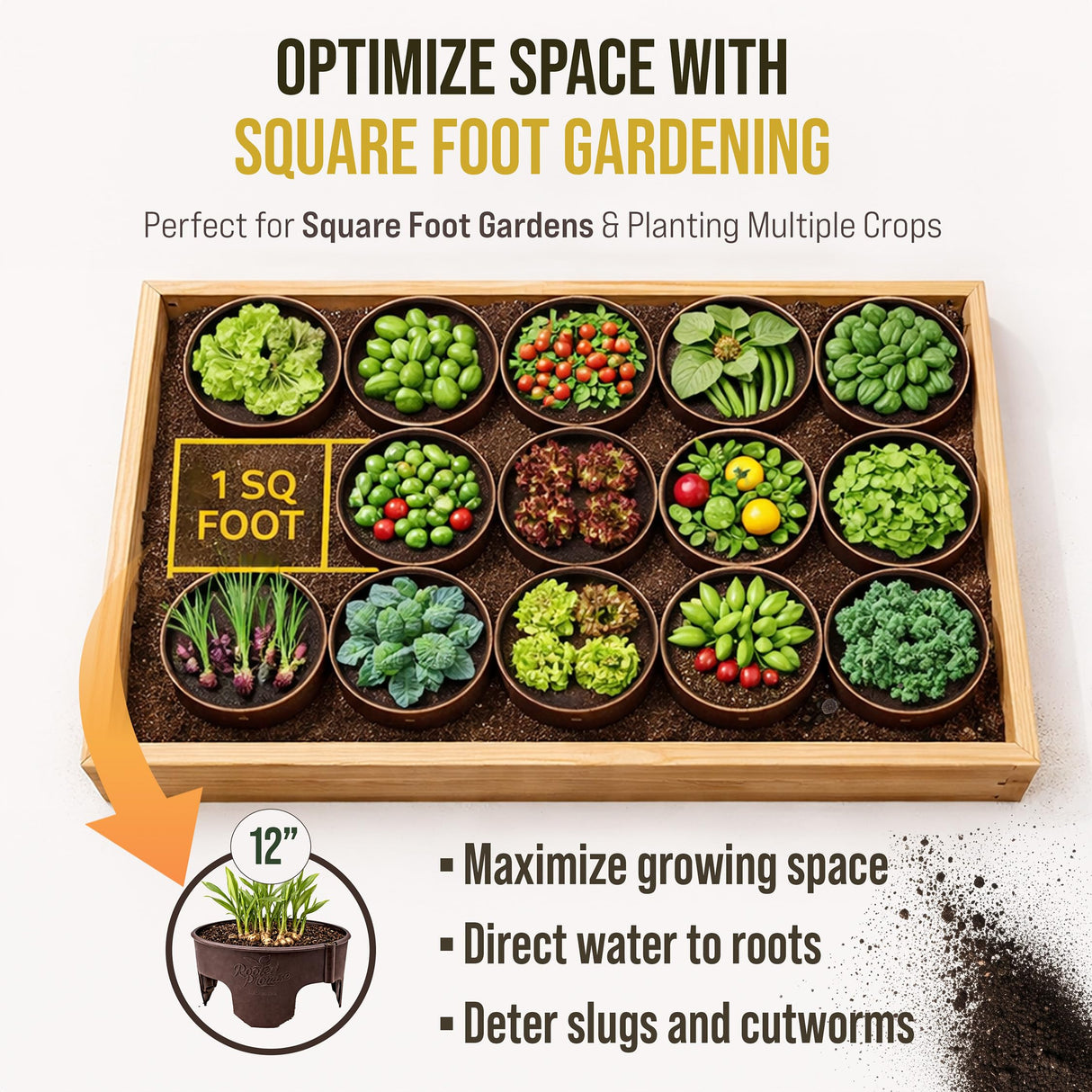 12 Inch Wrap-Around Adjustable Planting Grow Rings | 3 Pack | Brown | Install Around Existing Plants | Square Foot Gardening | Trimmer Protection and Mulch Barrier | Heavy Duty | Made in USA
