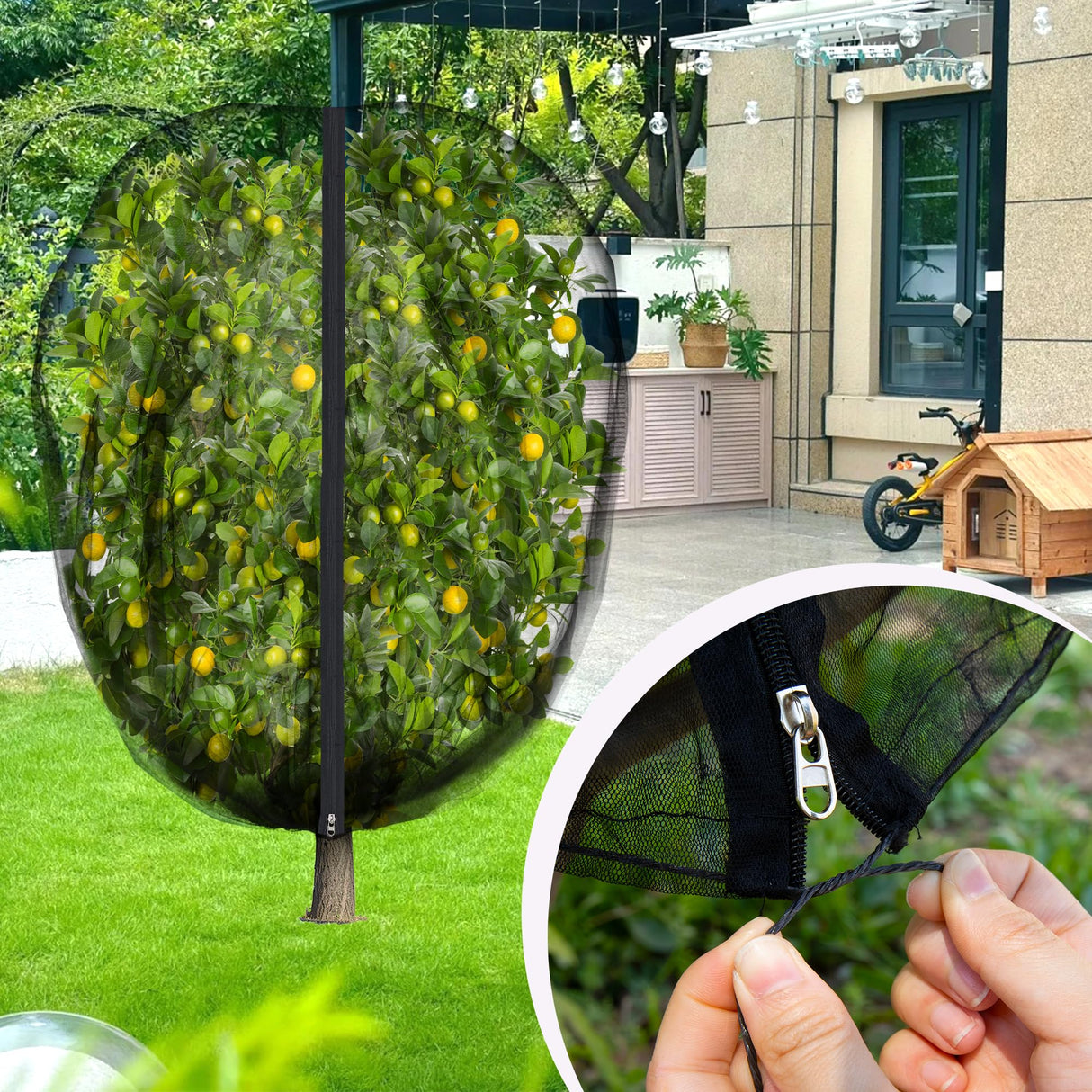 2 Pcs Black Large Fruit Tree Netting with Zipper and Drawstring, 5.3 x 5.3 Ft Breathable Mesh Garden Bird Netting Plant Cover, Insect Bird Barrier Net Mesh for Protect Plants from Squirrel Bugs
