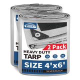 TARPAL Small Tarps 4x6 Feet(2-Pack) Heavy Duty Tarp 10.5Mil Multipurpose Protective Cover Waterproof,Snow or UV Protection,Durable Reinforced Edges,Silver/Black