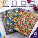 Ctosree 4 Pcs Diamond Art Notebook Kits for Adults 8.3'' x 5.7'' 5d Leather Painting Journals DIY Mandala Flower Gem Dots Sketchbook Craft for Men Women Birthday Gift Christmas with Tools