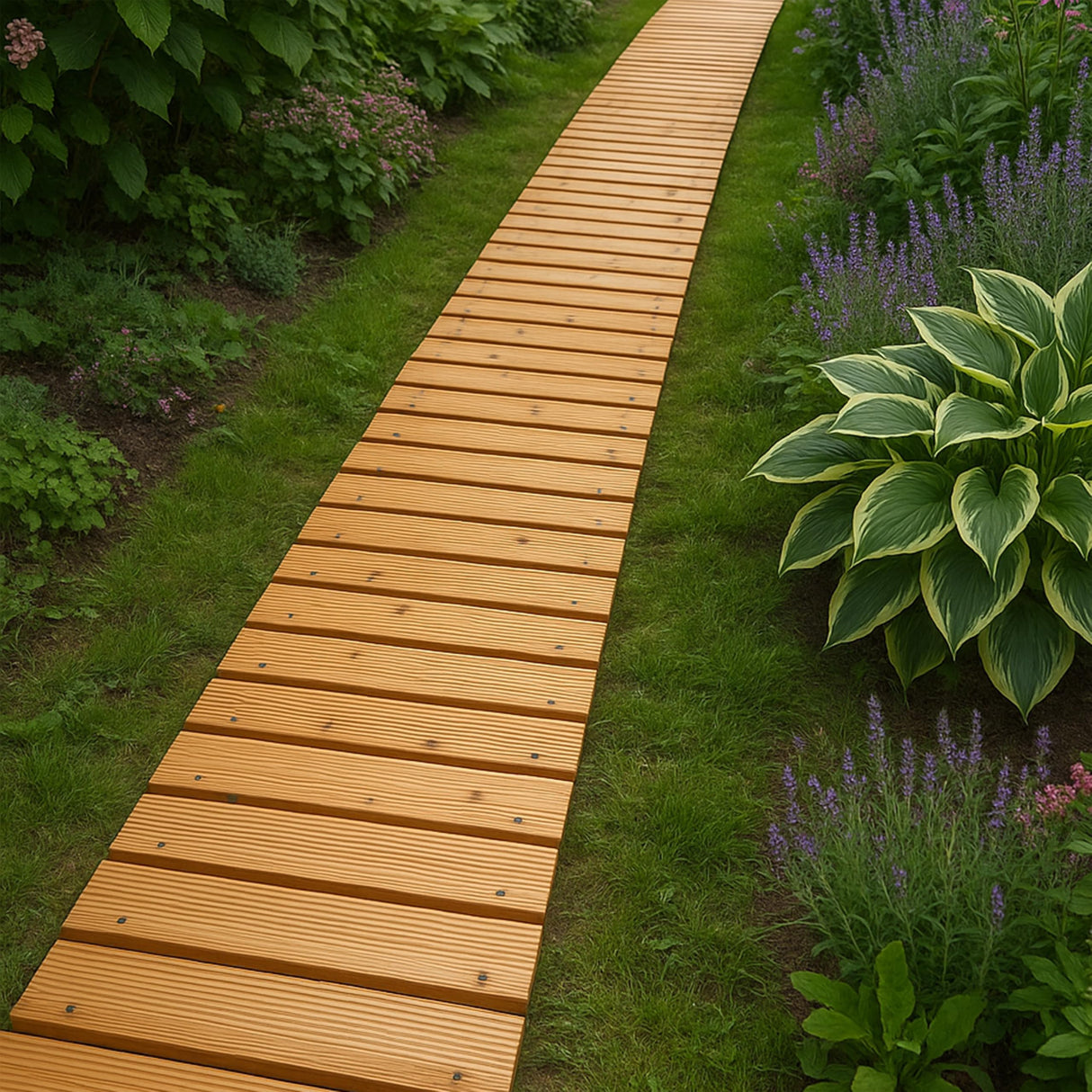 Plow & Hearth 8' Straight Outdoor Wooden Pathway | 18" Wide Rollout Outdoor Garden Walkway | Weather-Resistant Hardwood Cedar Board Walkway Landscape Edging | Decorative Lawn Patio Wedding Party