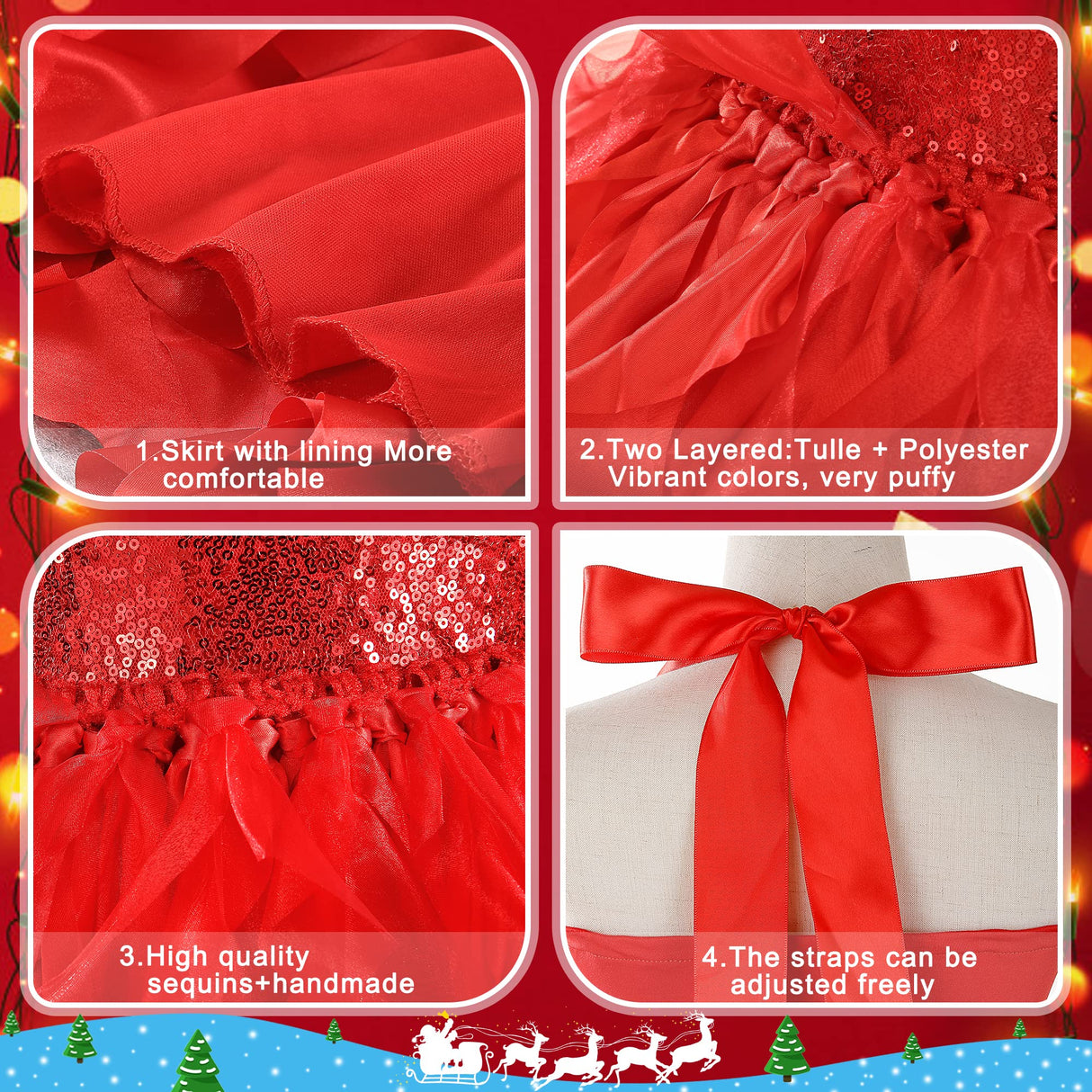 Red Tutu Dress for Girls Sparkly Sequin Christmas Princess Birthday Party Dress for Little Girl Kids Prom Ball Gown Prom Dance Graduation Costume Fairy Outfit 8T