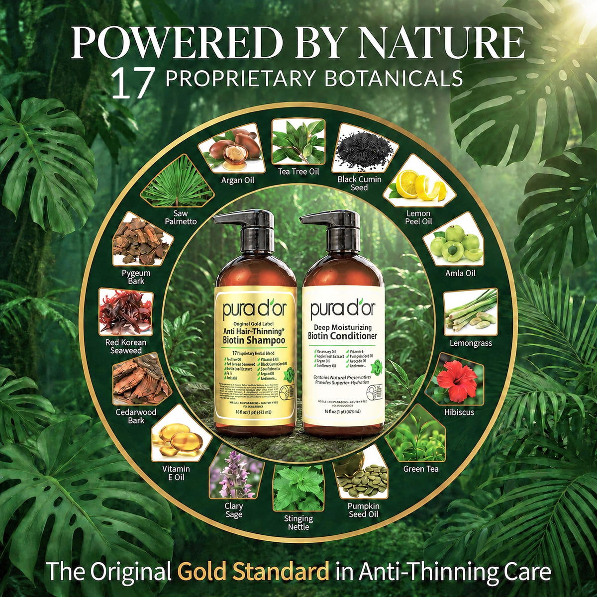 PURA D'OR Gold Label Anti-Thinning Biotin Shampoo & Conditioner, 16oz x2