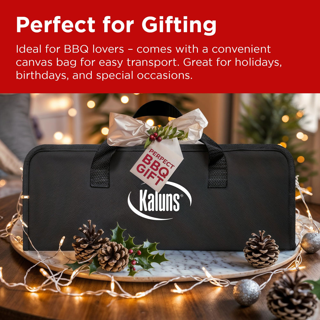 Kaluns Grilling Accessories, Dad Gifts for Christmas Grilling Gifts, Heavy Duty Stainless Steel Grill Set BBQ Grill Accessories for Outdoor Grill with Meat Thermometer, Case and Apron