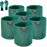 5-Pack 72 Gallon Yard Waste Bags,Reusable Collapsible Garden Leaf Bags with Plastic Ring,Standable,with Gardening Gloves,for Camping & Recycling Leaves,Lawn Debris & Grass Clippings