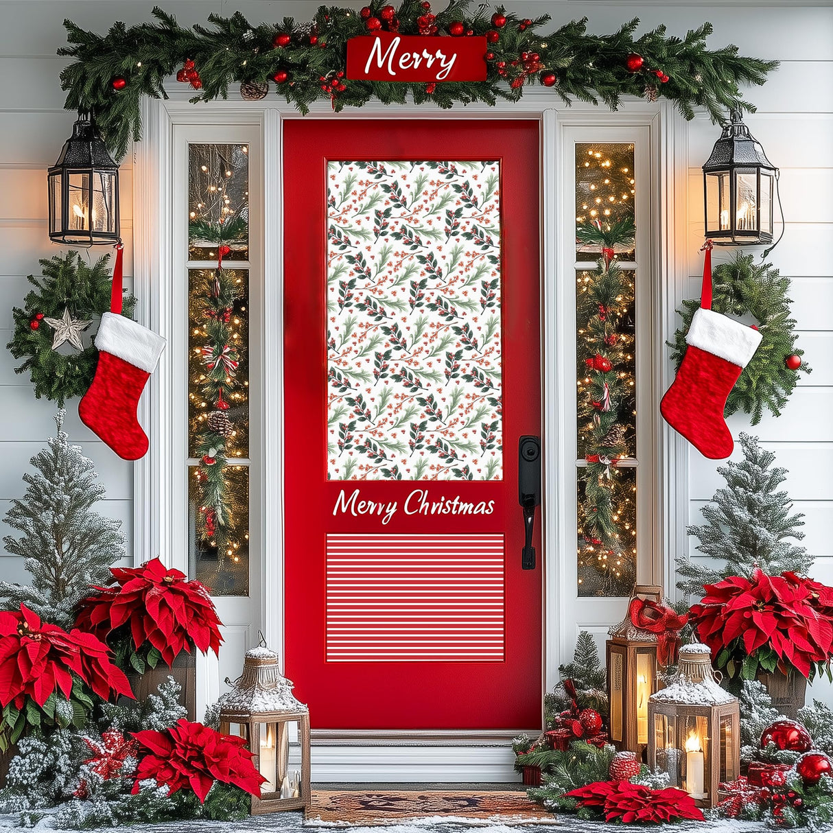 LaRibbons Reversible Christmas Wrapping Paper Jumbo Roll, Vintage Red Berries & Red Candy Cane Stripe Gift Wrap for Christmas, Season Party, Xmas, 30 Inch × 33 Feet