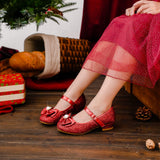 Furdeour Red Girls Flats Shoes for Size 13 Wedding Party High Heels Girls Cosplay Low Heeled Princess Little Kid Halloween Christmas(2701Red 13)