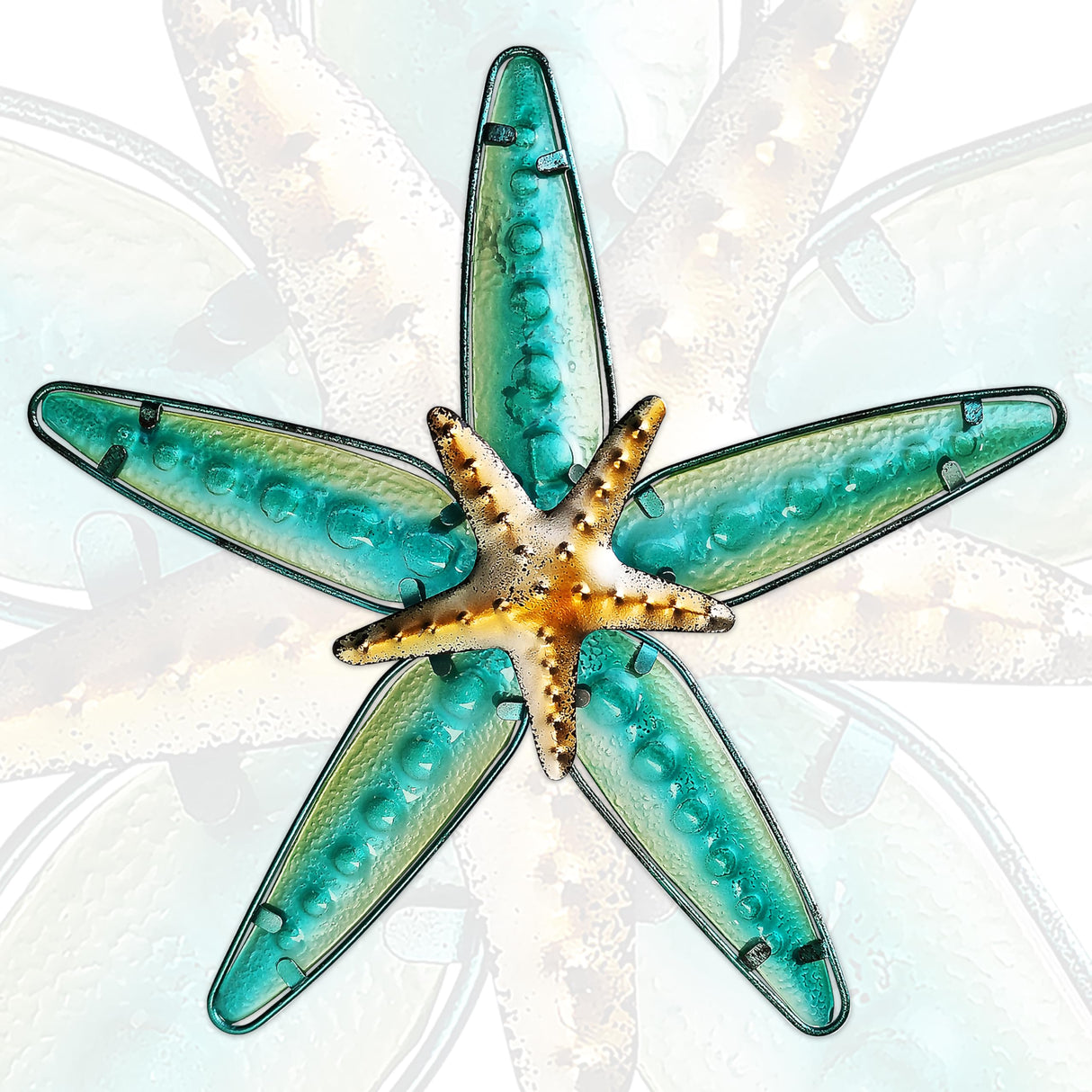 JOYBEE HOME&GARDEN Metal Starfish Wall Decor, Sea Life Coastal Decorations 13.25 inch Starfish Wall Art(Blue)