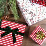 LaRibbons Reversible Christmas Wrapping Paper Jumbo Roll, Vintage Red Berries & Red Candy Cane Stripe Gift Wrap for Christmas, Season Party, Xmas, 30 Inch × 33 Feet