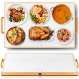 Food Warming Mat (XL 24"x16"), Food Warmers for Parties Buffet and Daily Use, Full Surface Warm Evenly Electric Warming Tray with Button Temperature Control, Gold Handles Warming Mat for Food, White