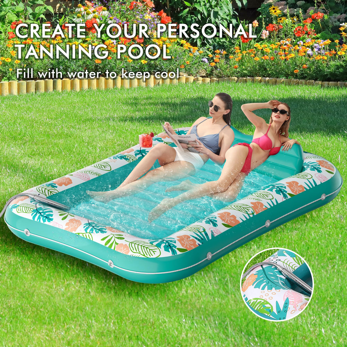 Inflatable Tanning Pool Lounger Float, Stonful 87" x 63" Pool Floats Adult with Pillow & Cup Holder, 4 in 1 Water Filled Inflatable Sun Tan Tub Tanning Bed Mat for Swimming Pool Backyard Beach (XXL)