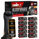 GRIPXX Herkules Grip Heavy Duty 8Mil Black Nitrile Gloves,3D Raised Diamond Texture-Latex & Powder-Free-Industrial, Mechanic (1000, X-Large)