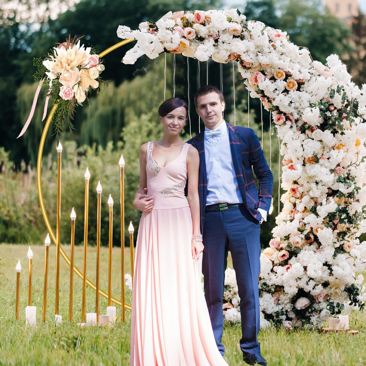 7.2FT Circle Balloon Arch Stand for Floor Round Arch Backdrop Stand for Parties Flower Balloon Arch Frame Kit Flower Gold Metal Arches Backdrop for Birthday Party Wedding Christmas Decorations